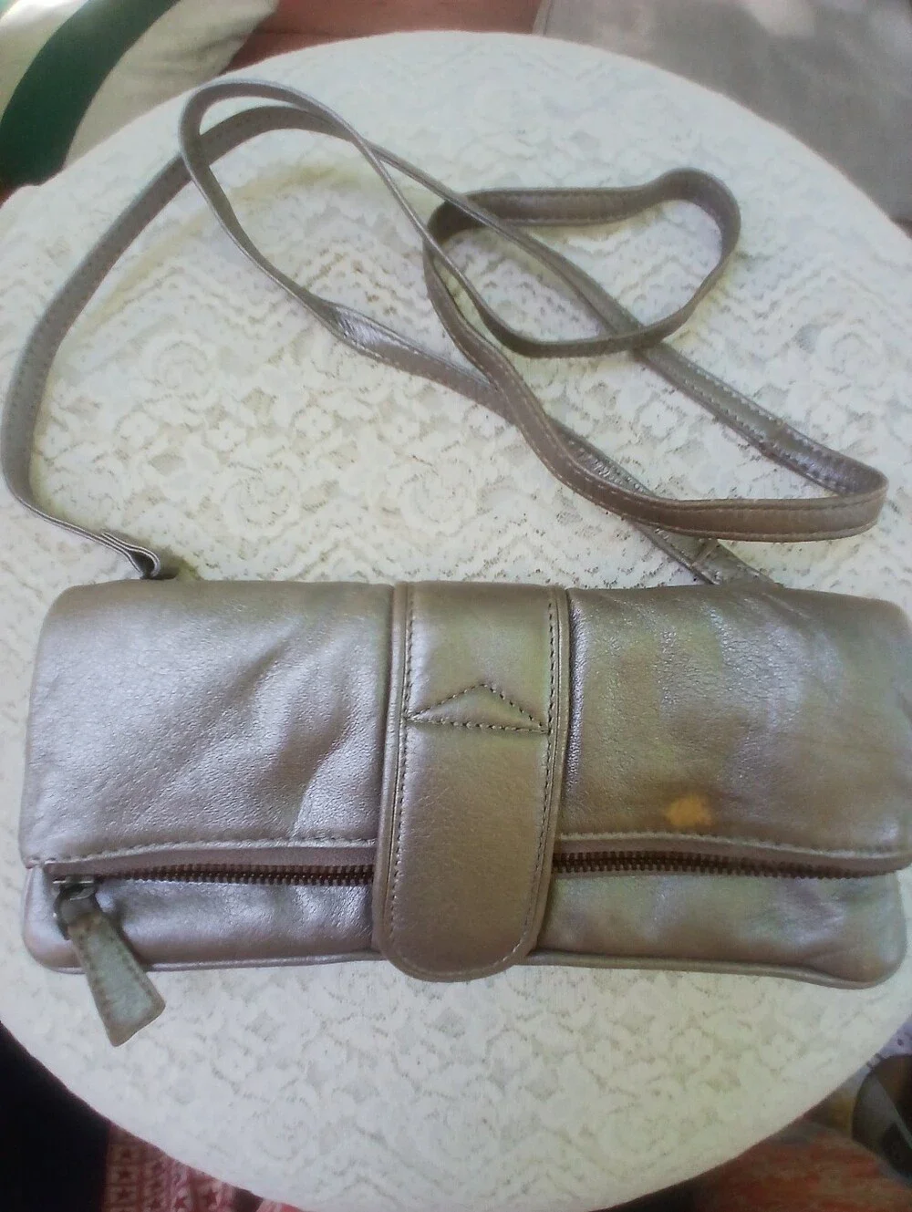 Latico Genuine Leather Metallic Taupe Crossbody Clutch Bag - Picture 1 of 11